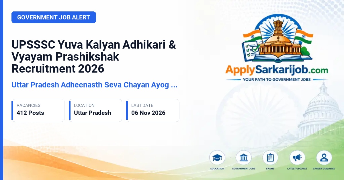 Uttar Pradesh Adheenasth Seva Chayan Ayog (UPSSSC), Lucknow - Kshetriya Yuva Kalyan evam Pradeshik Vikas Dal Adhikari; Vyayam Prashikshak Official Notification Poster & Schedule