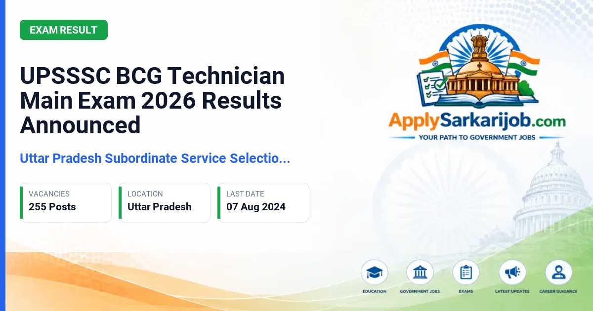 Uttar Pradesh Subordinate Services Selection Commission (UPSSSC) - B.C.G. Technician Official Notification Poster & Schedule
