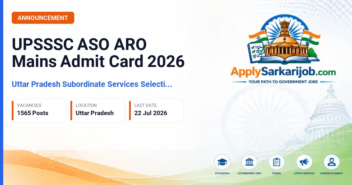 Uttar Pradesh Subordinate Services Selection Commission (UPSSSC) - Assistant Statistical Officer / Assistant Research Officer (Statistics) Official Notification Poster & Schedule