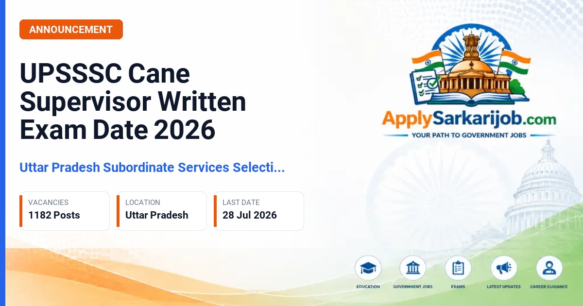 Uttar Pradesh Subordinate Services Selection Commission (UPSSSC) - Cane Supervisor (Ganna Paryavekshak) Official Notification Poster & Schedule