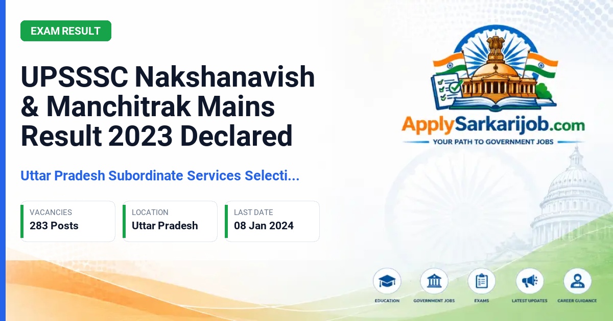 Uttar Pradesh Subordinate Services Selection Commission (UPSSSC) - Nakshanavish (Cartographer), Manchitrak (Draftsman) Official Notification Poster & Schedule