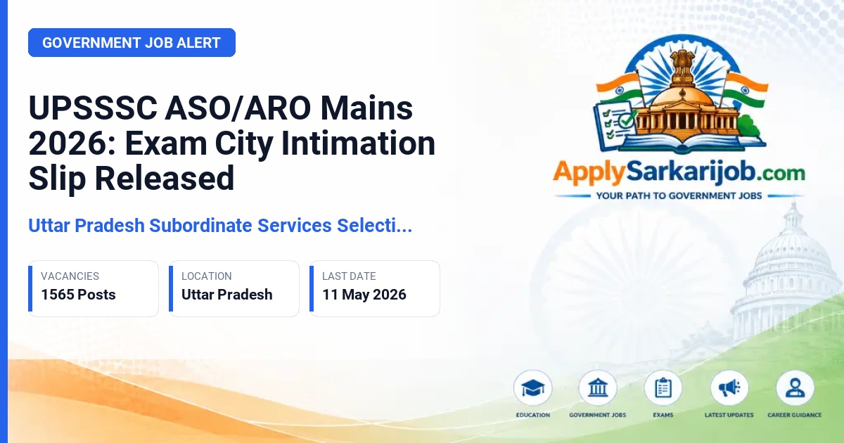 Uttar Pradesh Subordinate Services Selection Commission (UPSSSC) - Assistant Statistical Officer (ASO) / Assistant Research Officer (ARO) Official Notification Poster & Schedule