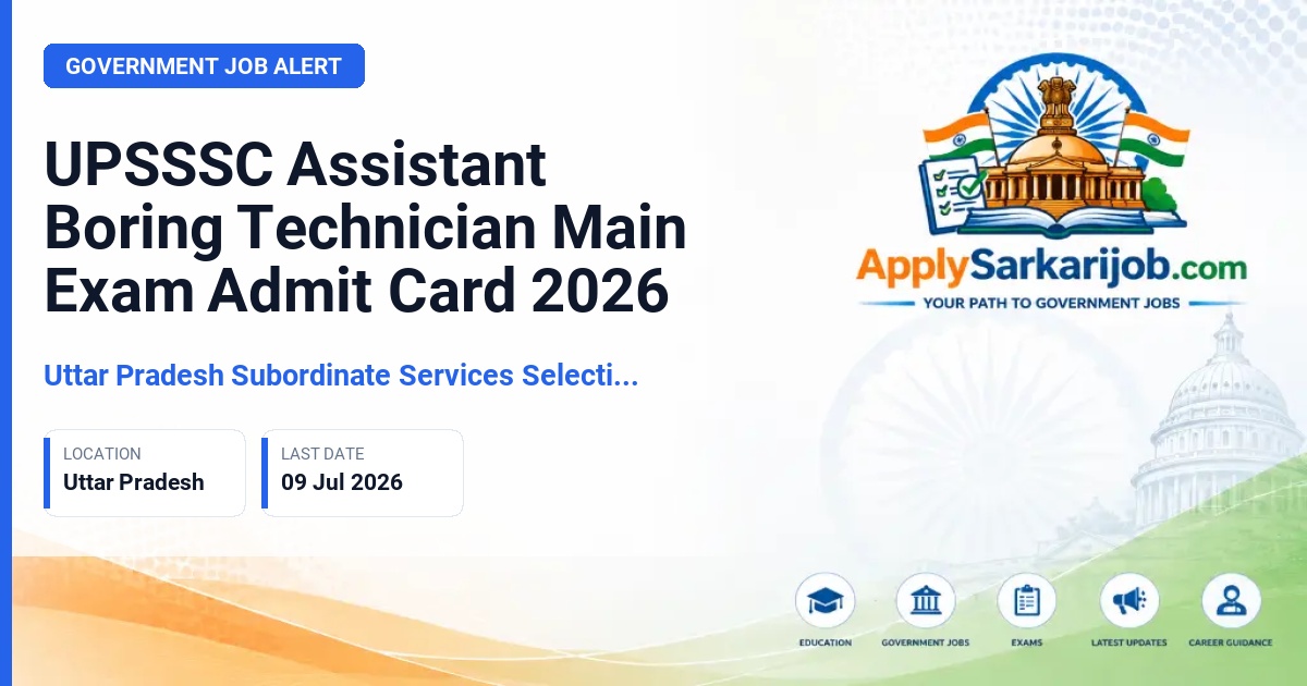 Uttar Pradesh Subordinate Services Selection Commission (UPSSSC) - Assistant Boring Technician Official Notification Poster & Schedule