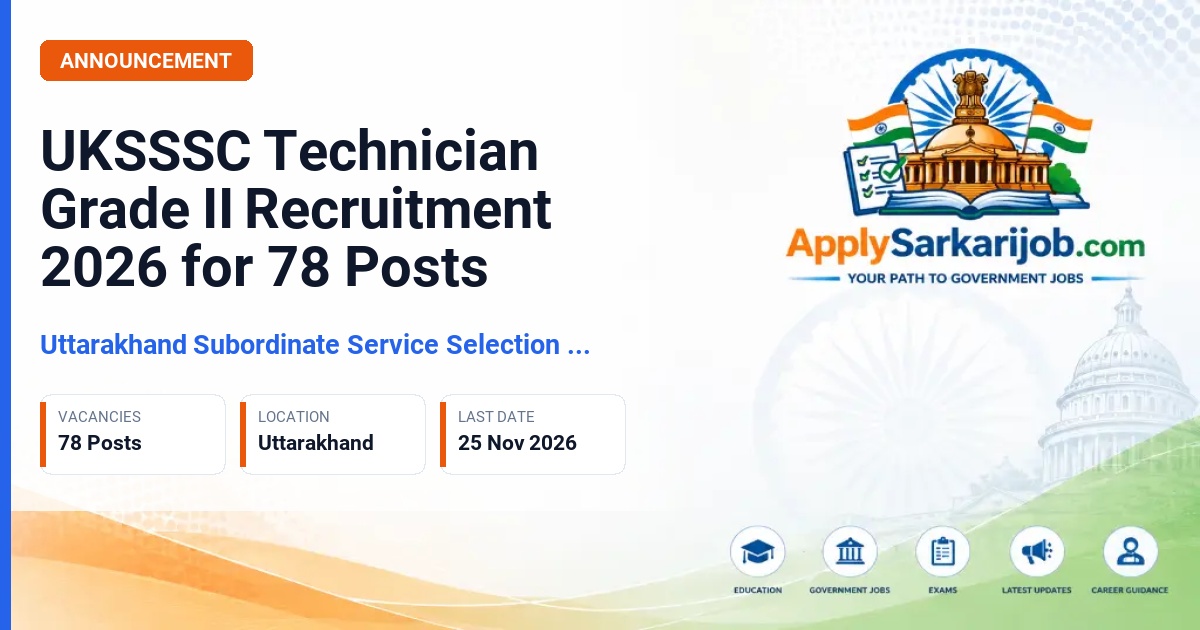 Uttarakhand Subordinate Service Selection Commission - Technician Grade II Official Notification Poster & Schedule