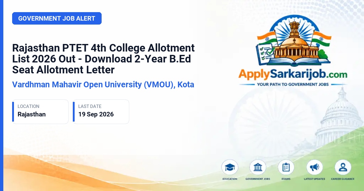 Vardhman Mahavir Open University (VMOU), Kota - Rajasthan PTET 2-Year B.Ed Admission Allotment Official Notification Poster & Schedule