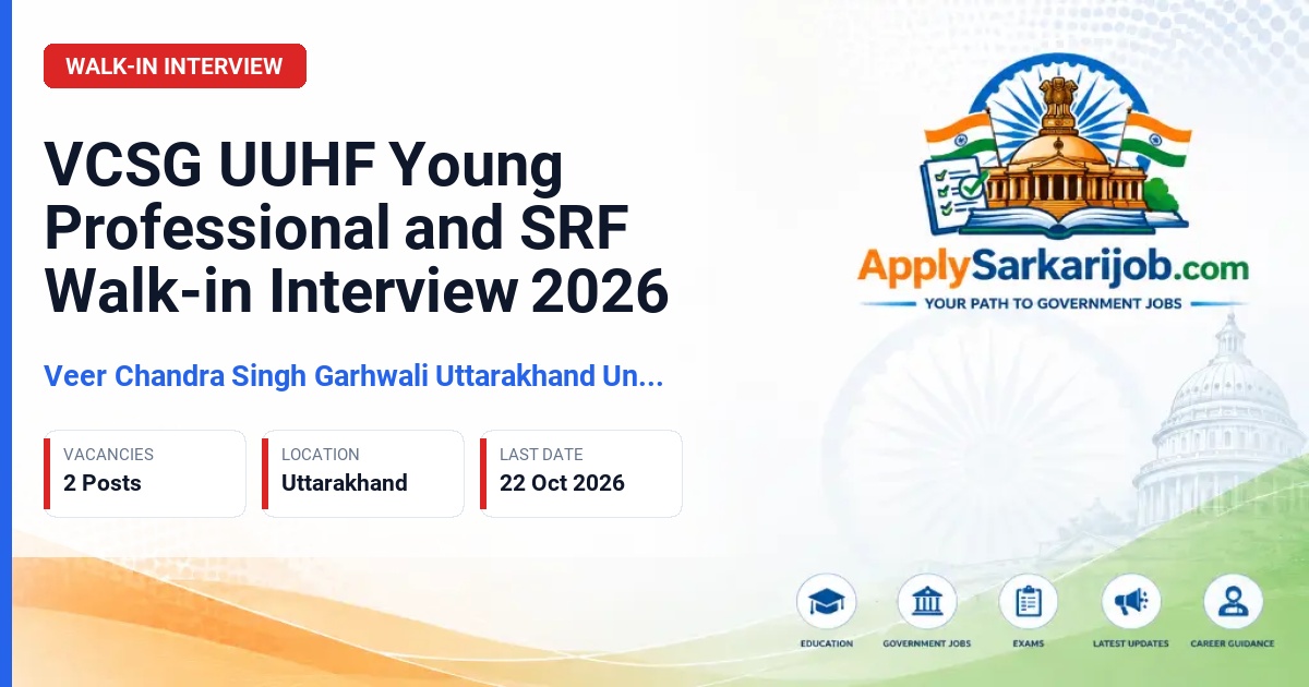 Veer Chandra Singh Garhwali Uttarakhand University of Horticulture & Forestry (VCSG UUHF) - Young Professional (YP-I) and Senior Research Fellow (SRF) Official Notification Poster & Schedule