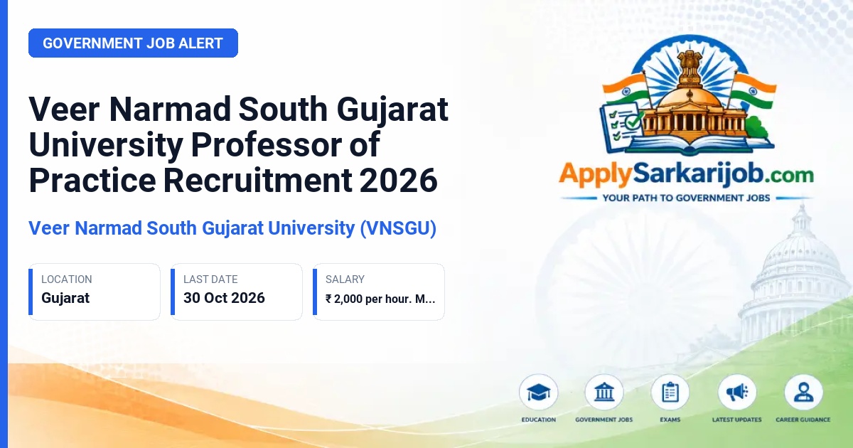 Veer Narmad South Gujarat University (VNSGU) - Professor of Practice Official Notification Poster & Schedule