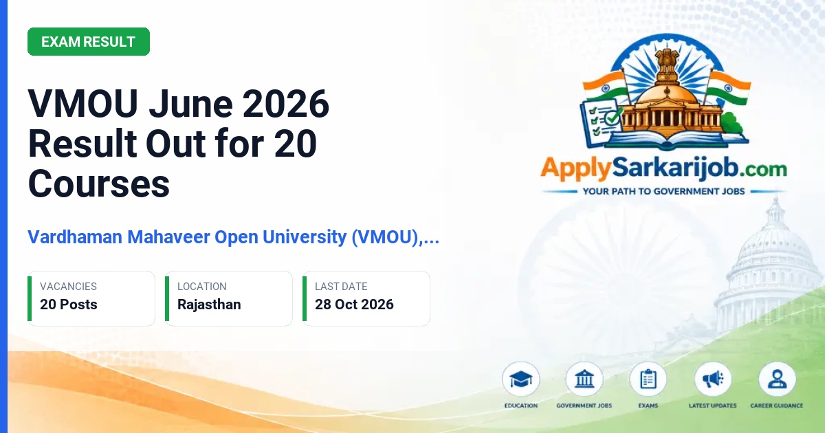 Vardhaman Mahaveer Open University (VMOU), Kota - June 2026 Result Official Notification Poster & Schedule