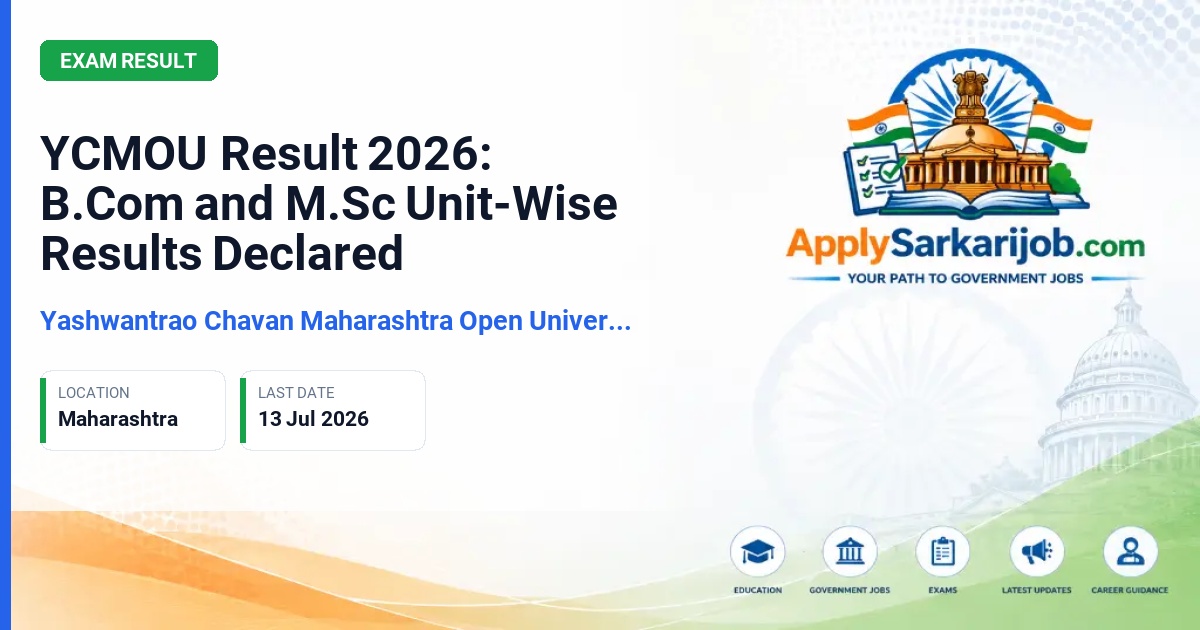 Yashwantrao Chavan Maharashtra Open University - YCMOU Result 2026: B.Com and M.Sc Unit-Wise Results Declared Official Notification Poster & Schedule